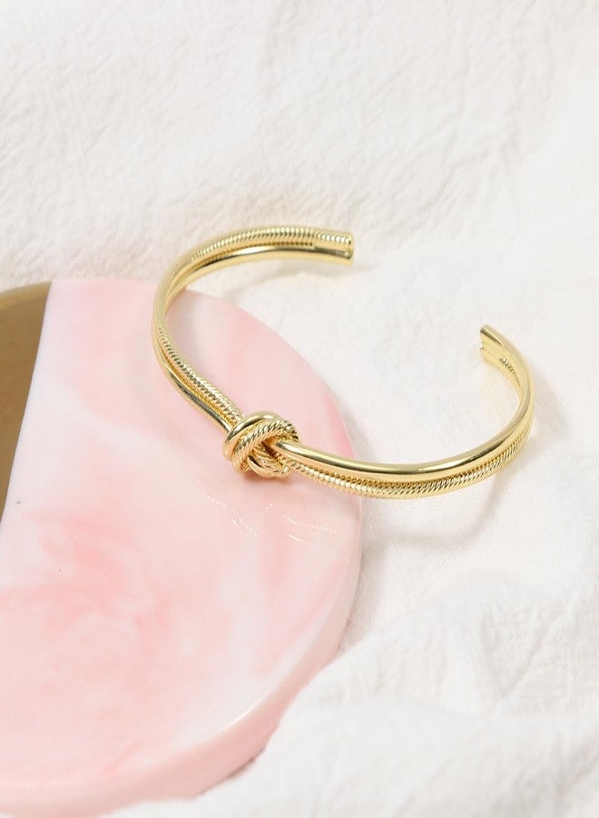 MANZHEN 14K Real Gold Plated bracelets Simple Knot Bangle Cuffs for Women Adjustable Sailor Love Knot Bangle Bracelet Bridesmaid Gift (Gold) - Image 4