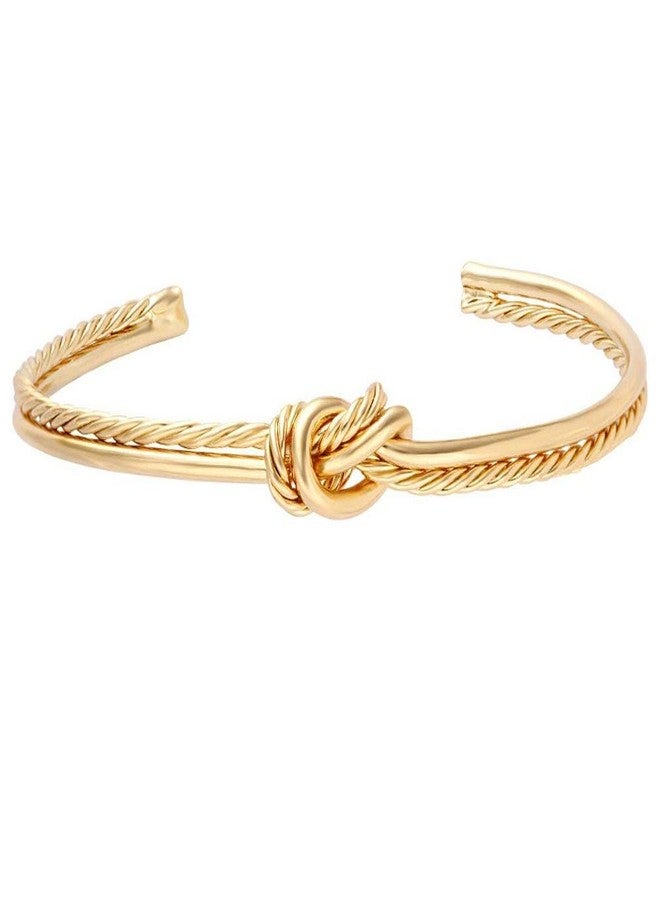 MANZHEN 14K Real Gold Plated bracelets Simple Knot Bangle Cuffs for Women Adjustable Sailor Love Knot Bangle Bracelet Bridesmaid Gift (Gold) - Image 1