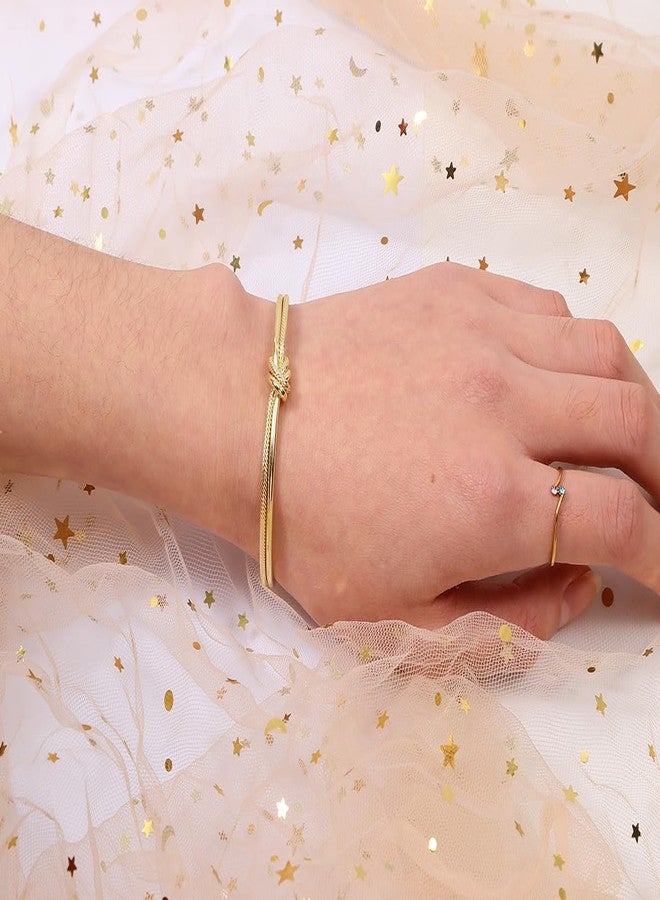 MANZHEN 14K Real Gold Plated bracelets Simple Knot Bangle Cuffs for Women Adjustable Sailor Love Knot Bangle Bracelet Bridesmaid Gift (Gold) - Image 2