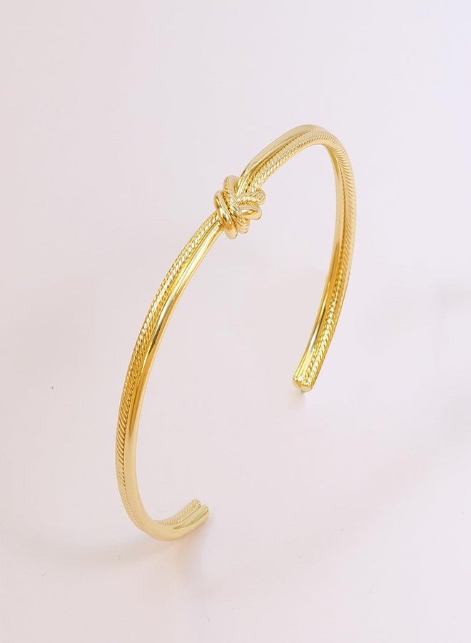 MANZHEN 14K Real Gold Plated bracelets Simple Knot Bangle Cuffs for Women Adjustable Sailor Love Knot Bangle Bracelet Bridesmaid Gift (Gold) - Image 3