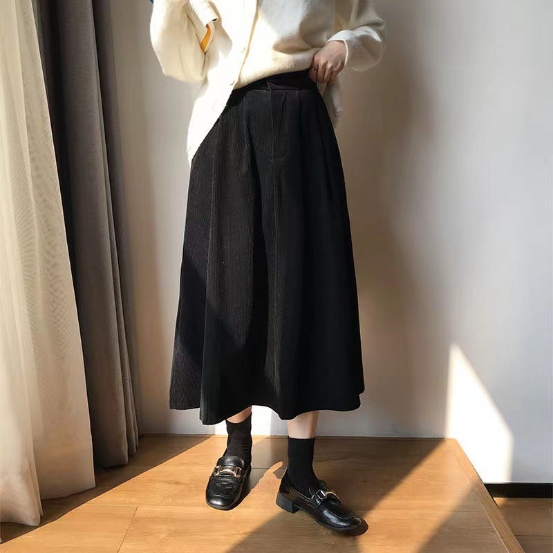 Corduroy skirt for women 2024 Spring and Autumn New High waist slimming casual temperament A- line skirt retro Hong Kong style dress Khaki - Image 5