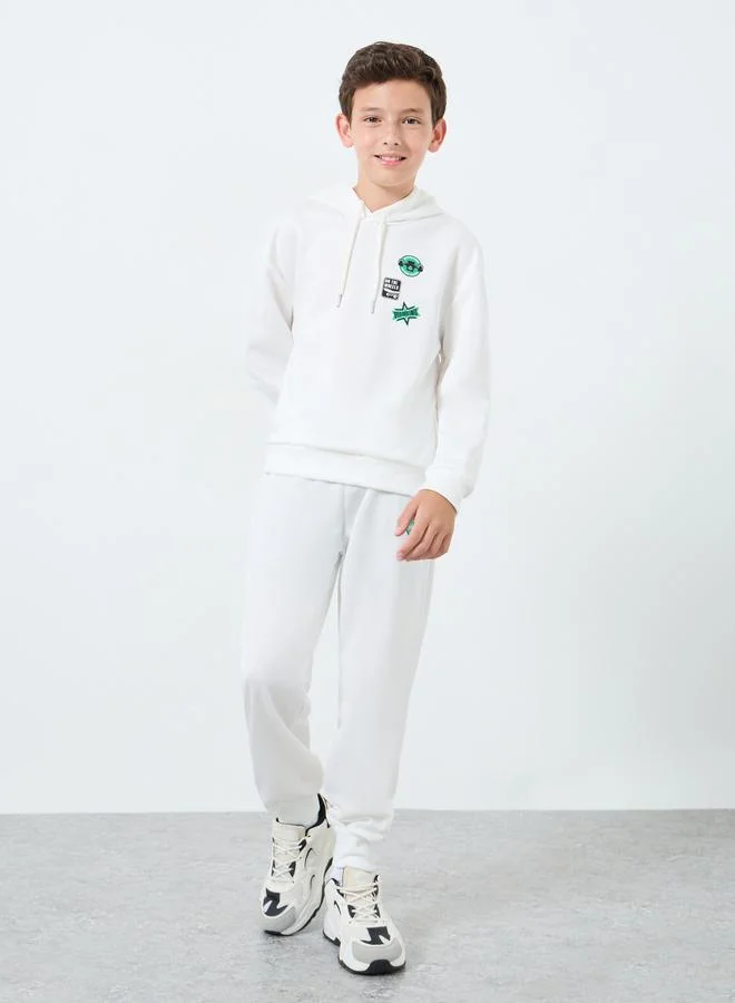 Styli Boys Off-White Printed Hoodie and Joggers Set