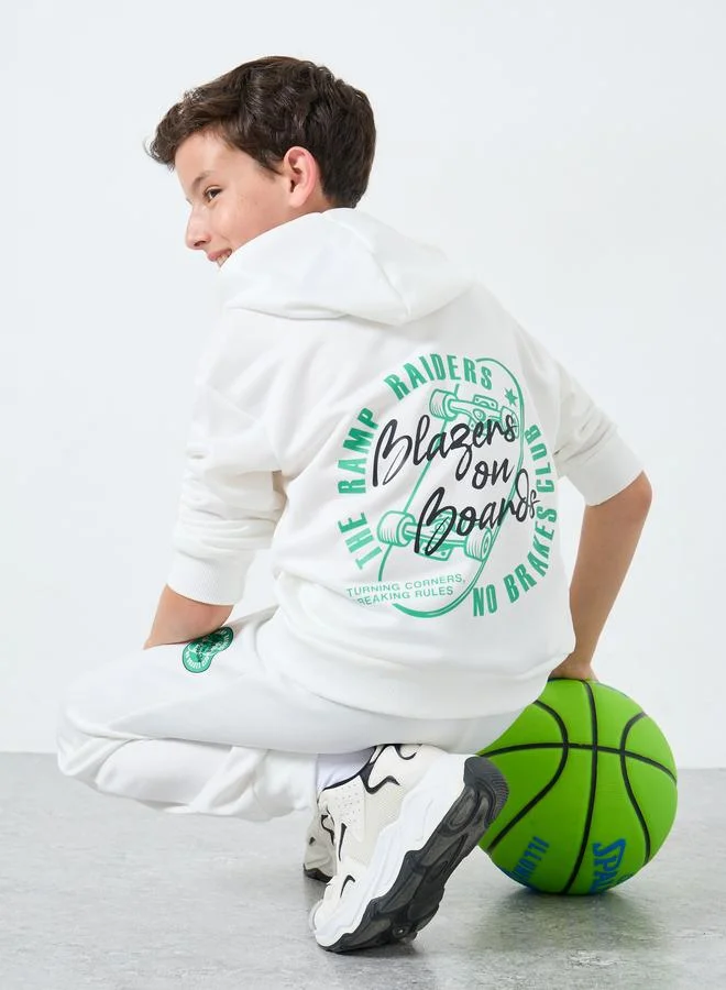 Styli Boys Off-White Printed Hoodie and Joggers Set