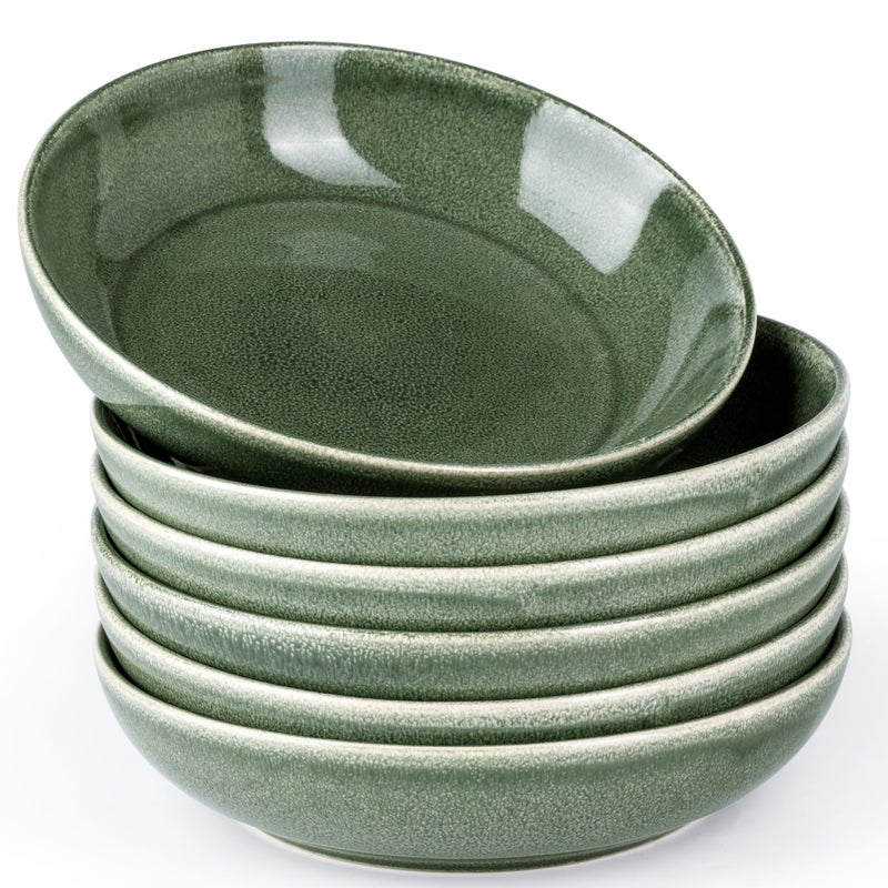 AmorArc 8.5'' Large Ceramic Pasta Bowls Set  36oz Stoneware Bowls Set of 6 for Kitchen  Reavtive Glaze Bowls-Microwave Dishwasher Safe-for Pasta Salad Oatmeal-Jade Green - Image 1