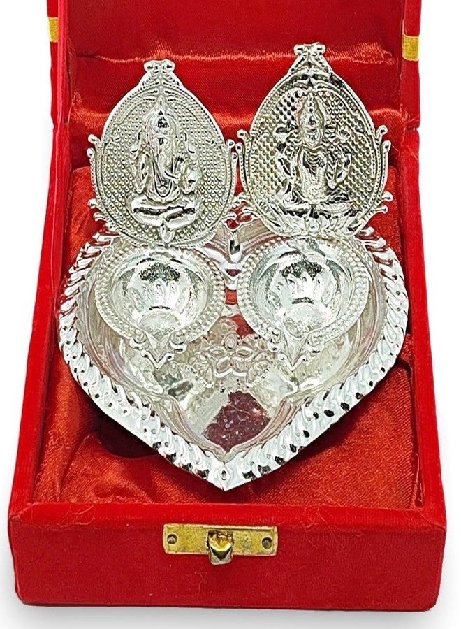 NOBILITY German Silver Diya with Red Velvet Gift Box Ganesh Lakshmi Design Idol Dia Pooja Items Diwali Decoration Puja Gifts Handmade Oil Lamp Traditional Indian Deepawali Gift Items - Image 4