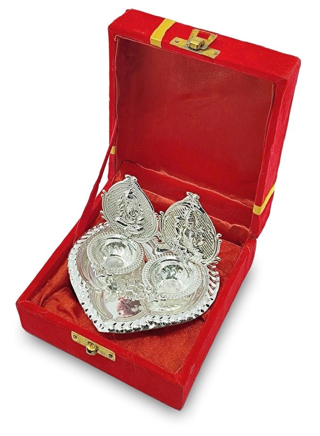 NOBILITY German Silver Diya with Red Velvet Gift Box Ganesh Lakshmi Design Idol Dia Pooja Items Diwali Decoration Puja Gifts Handmade Oil Lamp Traditional Indian Deepawali Gift Items - Image 2
