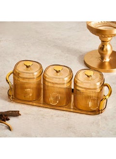 General Elegant Seasoning and Sugar Set 3 Jars with Tray  Golden Handles  - Image 1