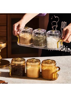 General Elegant Seasoning and Sugar Set 3 Jars with Tray  Golden Handles  - Image 2
