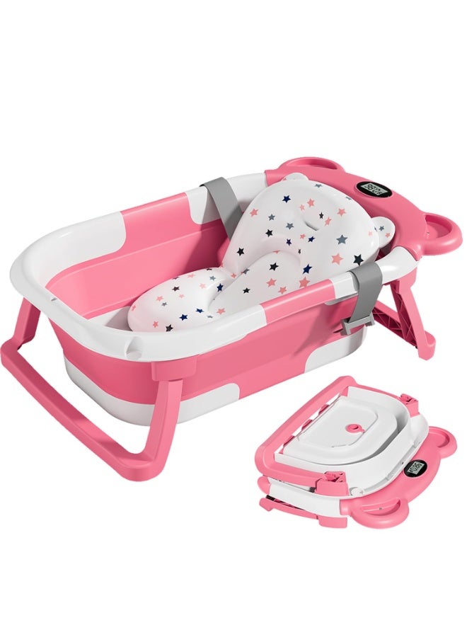 Collapsible Baby Bathtub, Baby Bath Tub with Soft Cushion u0026 Real-Time Thermometer, Baby Bathtub Infant to Toddler Tub (0-36 Months), Portable Newborn Travel Bath tub - Image 1
