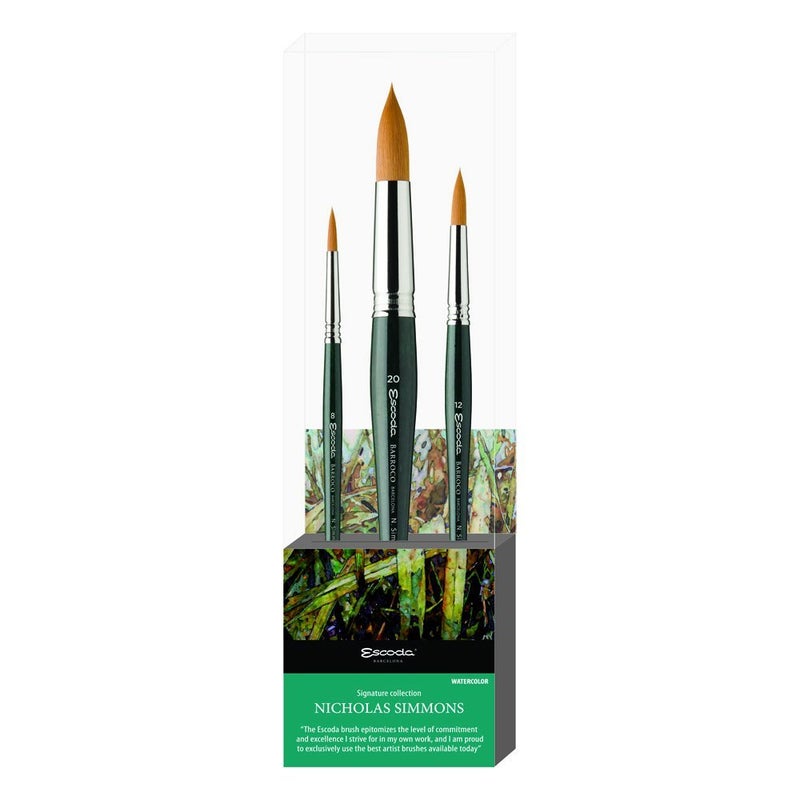 Speedball Escoda Signature Brush Collection Nicholas Simmons Set of 3 Artist Watercolor Brushes - Image 1
