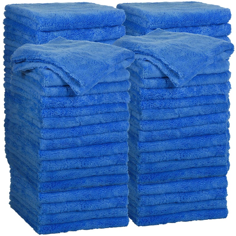 Shimeyao 30 Pcs Edgeless Microfiber Plush Towels for Cars Detailing Drying Wash Polishing Absorbent Cleaning Cloths 500 GSM 16 x 16 InchDark Blue
