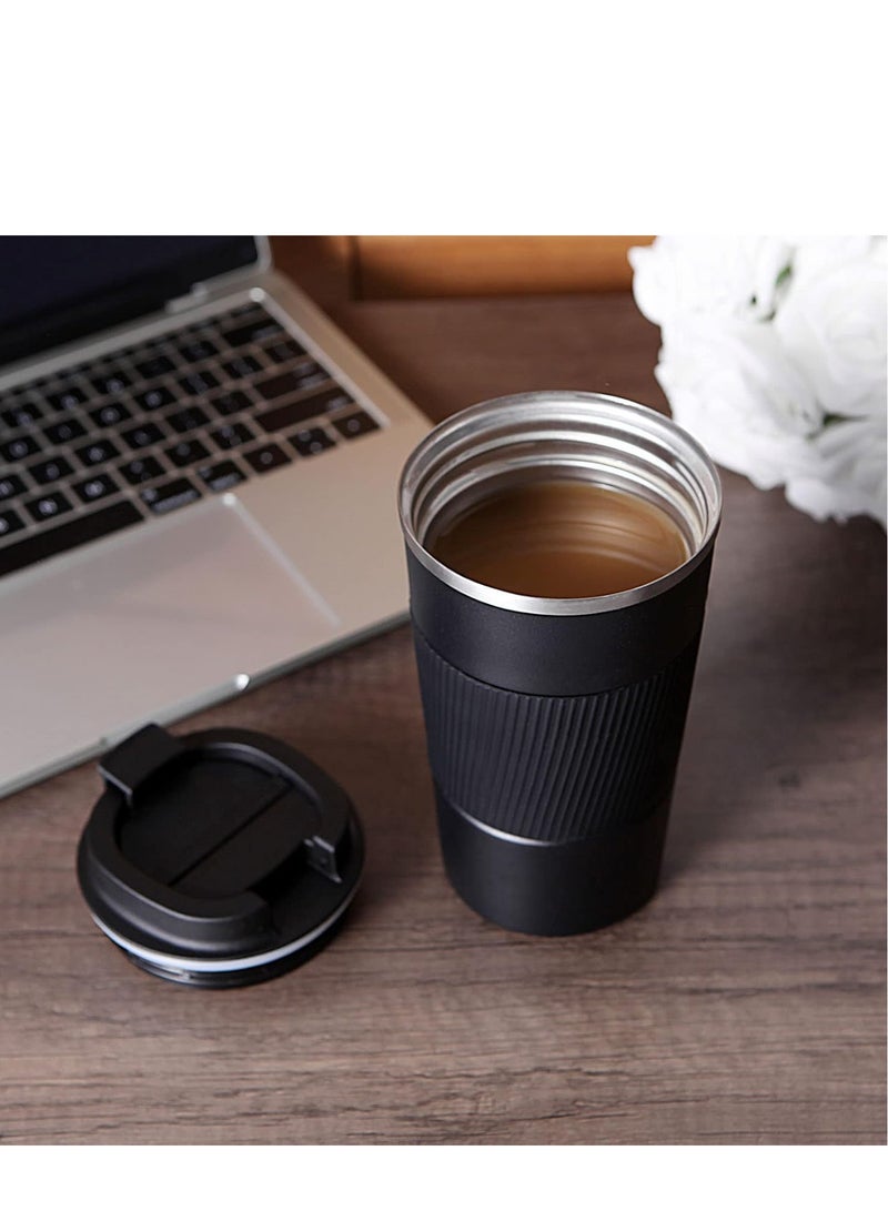 Travel Mug, Stainless Steel Thermal Mug, Vacuum Flask, Leakproof Tumbler, Coffee Mug Bpa Free Easy-Clean Lid, 510ml, Black  - Image 5