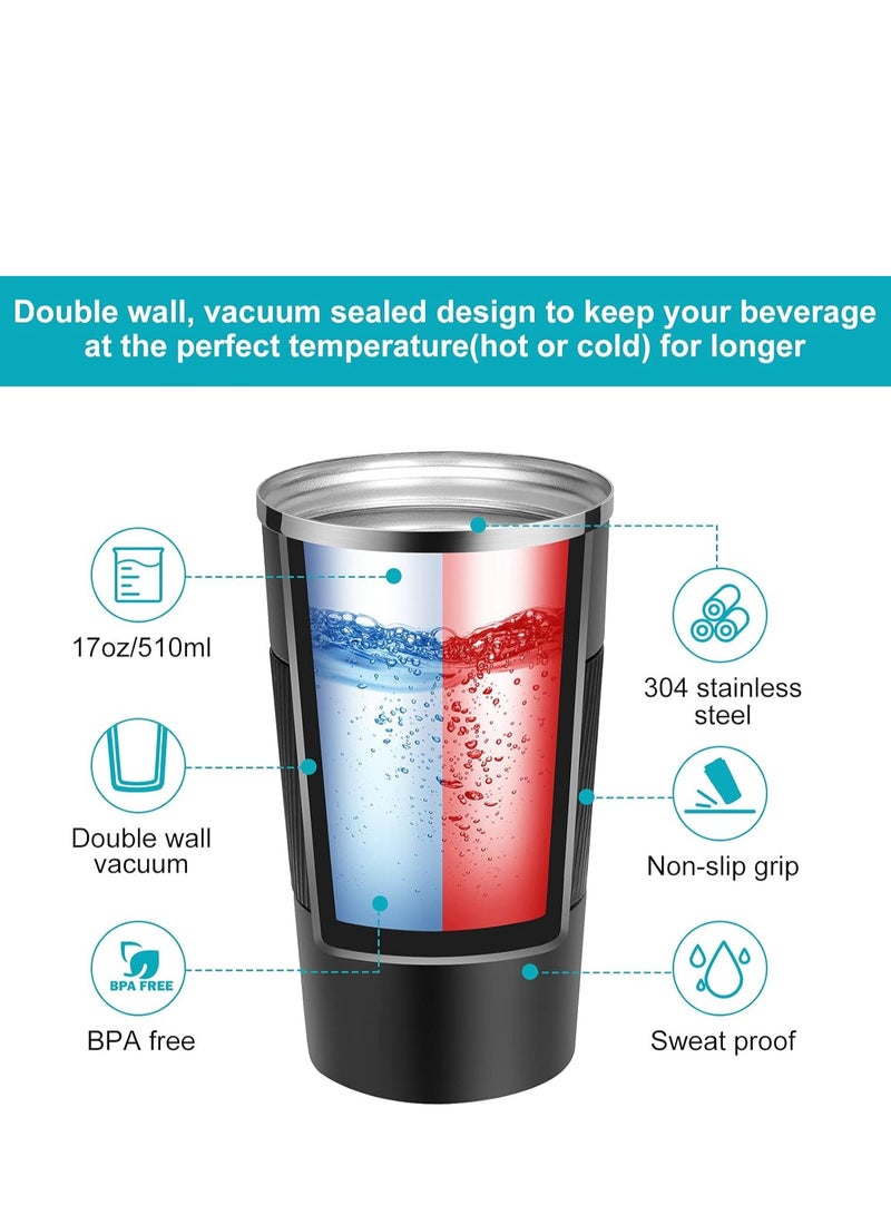 Travel Mug, Stainless Steel Thermal Mug, Vacuum Flask, Leakproof Tumbler, Coffee Mug Bpa Free Easy-Clean Lid, 510ml, Black  - Image 2