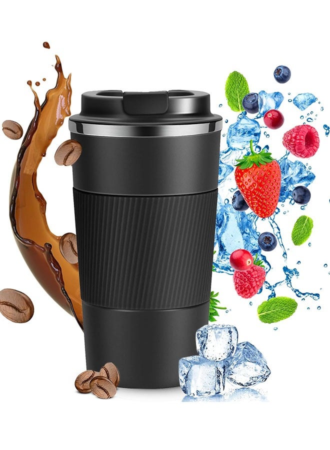Travel Mug, Stainless Steel Thermal Mug, Vacuum Flask, Leakproof Tumbler, Coffee Mug Bpa Free Easy-Clean Lid, 510ml, Black  - Image 1