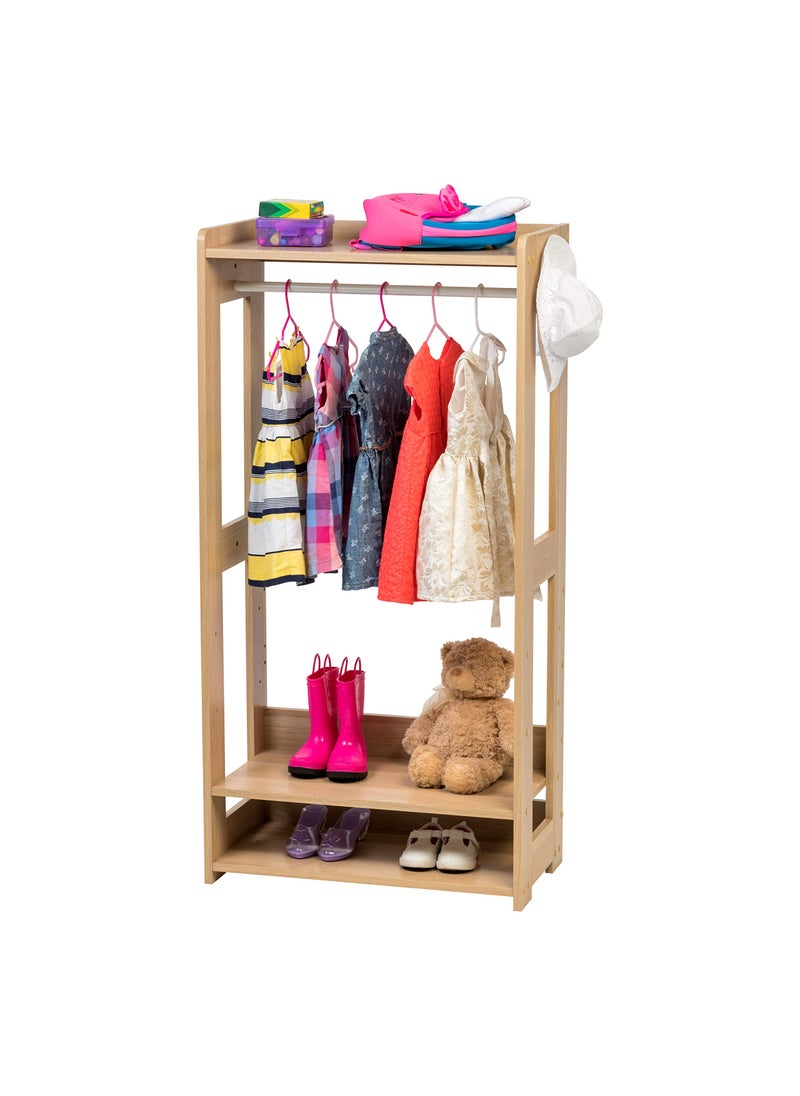 IRIS IRIS USA Small Open Wood Clothing Rack for Small Spaces Clothes Rack with Shelves Garment rack with Side Hook Light Brown 