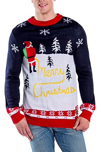 Tipsy Elves تيبسي إيلفز سترات عيد الميلاد القبيحة للرجال - سترات عيد الميلاد الملونة والمضحكة للرجال - بلوفرات العطلات الاحتفالية - سترة عيد الميلاد الزرقاء الصفراء المضحكة للرجال مقاس متوسط - Image 5