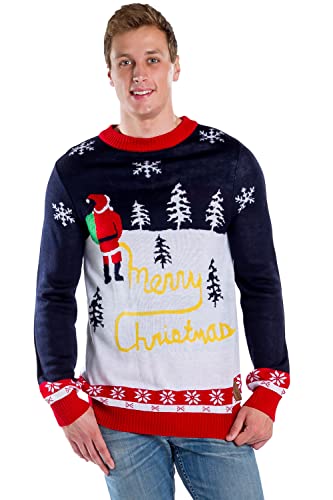 Tipsy Elves تيبسي إيلفز سترات عيد الميلاد القبيحة للرجال - سترات عيد الميلاد الملونة والمضحكة للرجال - بلوفرات العطلات الاحتفالية - سترة عيد الميلاد الزرقاء الصفراء المضحكة للرجال مقاس متوسط - Image 2
