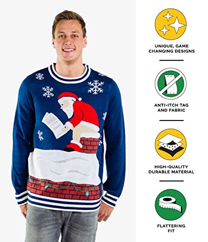 Tipsy Elves تيبسي إيلفز سترات عيد الميلاد القبيحة للرجال - سترات عيد الميلاد الملونة والمضحكة للرجال - بلوفرات العطلات الاحتفالية - سترة عيد الميلاد الزرقاء الصفراء المضحكة للرجال مقاس متوسط - Image 4