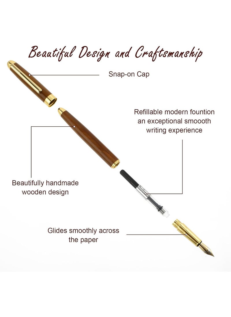 Ballpoint Pen Set, Vintage Luxury Wooden Fountain Pen Set with Brass Trim, Ballpoint Line 0.5mm Tip Come with 12PCs Ink Cartridges, Nice BallPens Classy Gift Box for Student Executive Office - pzsku/Z57B2896B40E64F50836CZ/45/_/1731308428/9785f755-51e3-469d-9329-124593e8f022