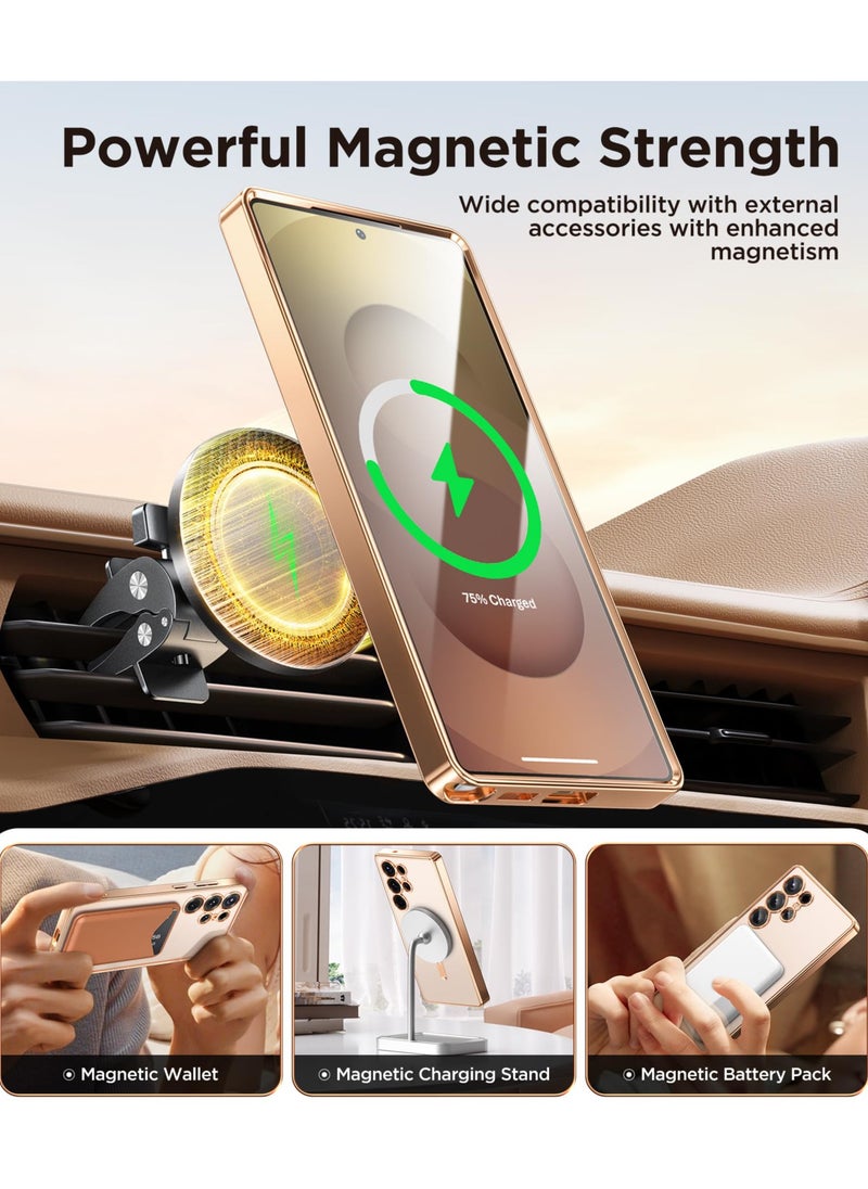 GolbinBox Magnetic Case Compatible with Samsung Galaxy S25 Ultra Compatible with MagSafe [Full Camera Protection][Screen Protector] Shockproof Plating Clear Phone Cover for Galaxy S25 Ultra(Rose Gold/Clear)  - Image 2
