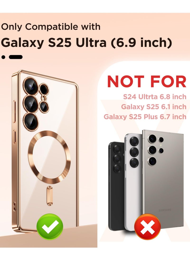 GolbinBox Magnetic Case Compatible with Samsung Galaxy S25 Ultra Compatible with MagSafe [Full Camera Protection][Screen Protector] Shockproof Plating Clear Phone Cover for Galaxy S25 Ultra(Rose Gold/Clear)  - Image 3