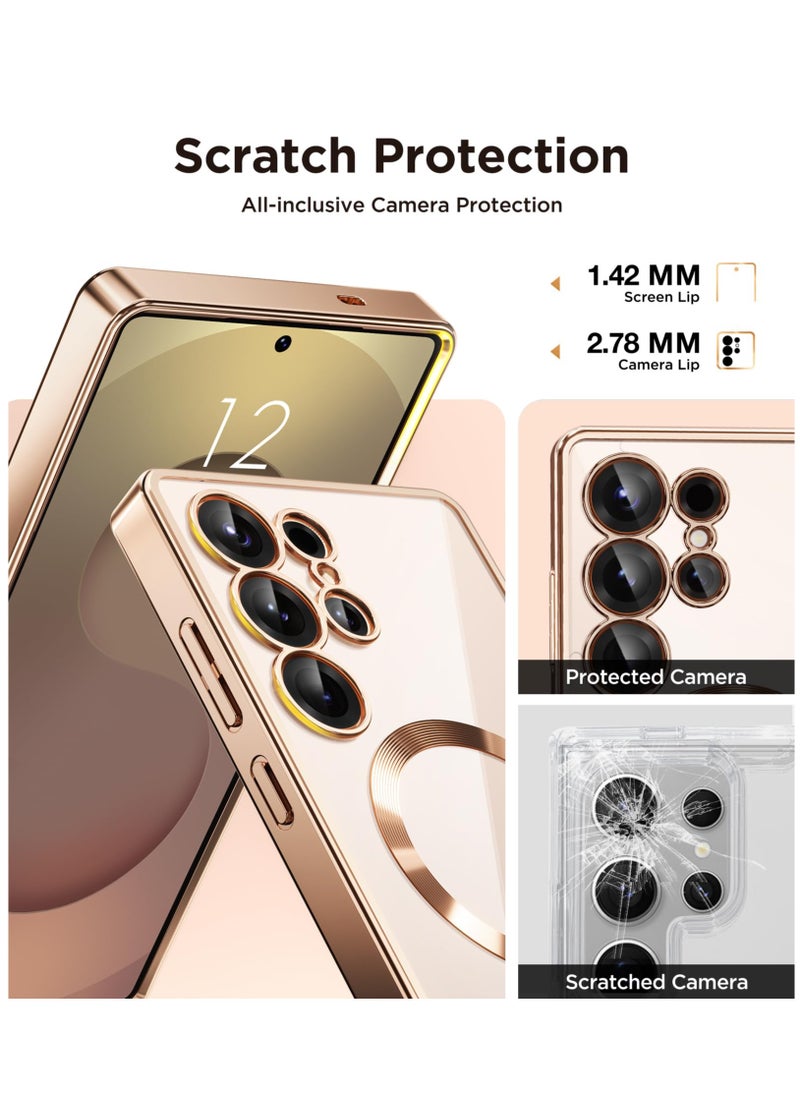 GolbinBox Magnetic Case Compatible with Samsung Galaxy S25 Ultra Compatible with MagSafe [Full Camera Protection][Screen Protector] Shockproof Plating Clear Phone Cover for Galaxy S25 Ultra(Rose Gold/Clear)  - Image 4