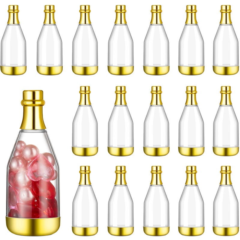 Cunhill Cunhill 18 Pieces Mini Champagne Bottles Container Bulk Plastic Small Champagne Candy Bottles DIY Favor Mini Candy Jars Wedding Favors for Wedding Bridal Baby Shower BirthdayClear and Gold 
