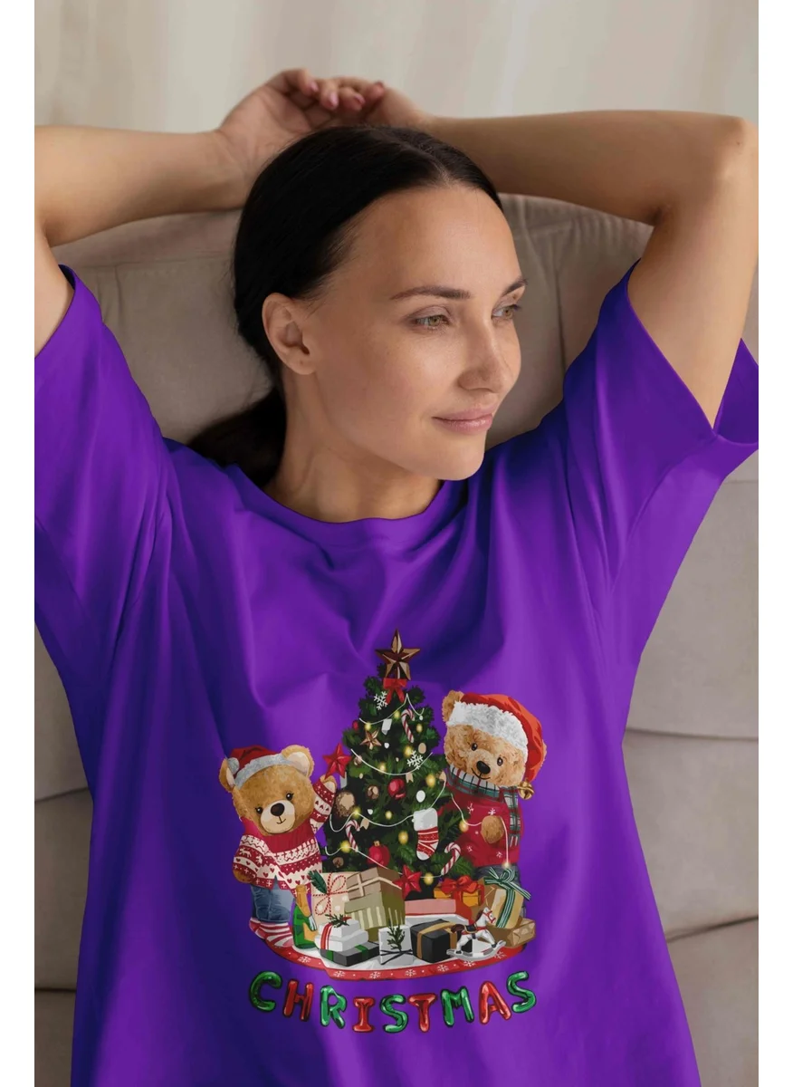 DogFish Women's Lilac Teddy Printed Oversize T-Shirt