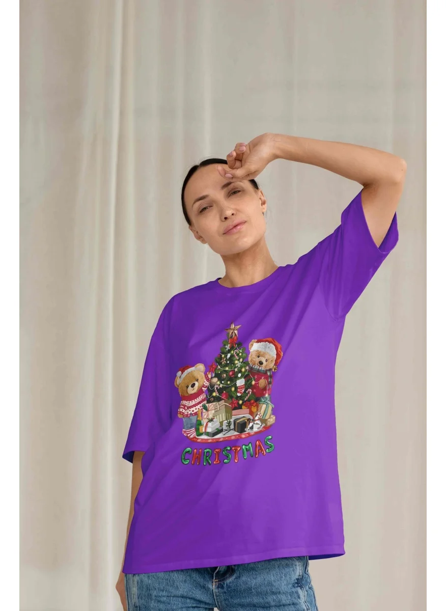 DogFish Women's Lilac Teddy Printed Oversize T-Shirt