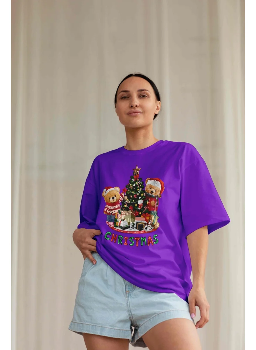 DogFish Women's Lilac Teddy Printed Oversize T-Shirt