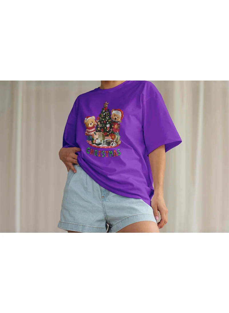 DogFish Women's Lilac Teddy Printed Oversize T-Shirt
