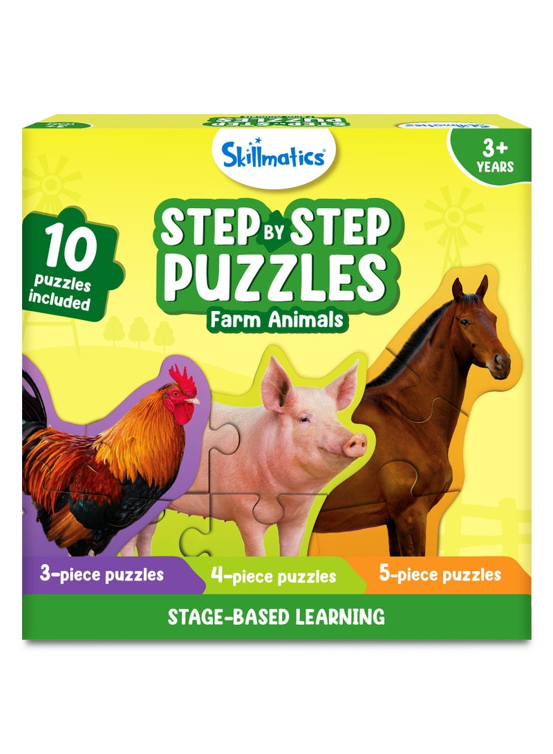 Skillmatics Step by Step Puzzles - 40 Piece Jigsaw & Toddler Puzzle, Montessori Educational Toy for Boys & Girls, Farm Animals, Travel Friendly, Gifts for Kids Ages 3, 4, 5 and Up - Image 1