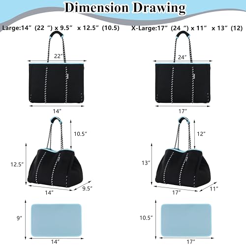 QOGiR Neoprene Multipurpose Beach Bag Tote with Inner Zipper Pocket (Pure Black, Large) - Image 5