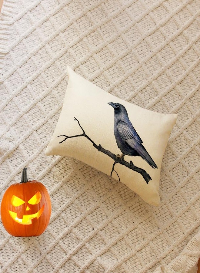 Ogiselestyle Happy Halloween Black Raven Throw Pillow Covers, 12 x 20 Inch Halloween Pillow Cases Decoration for Home Sofa Couch - Image 2