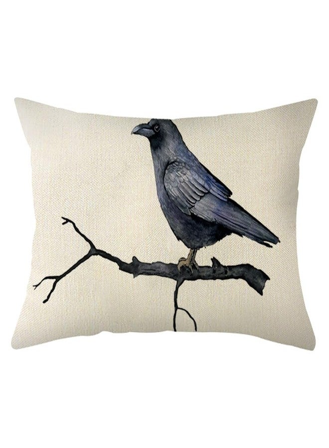 Ogiselestyle Happy Halloween Black Raven Throw Pillow Covers, 12 x 20 Inch Halloween Pillow Cases Decoration for Home Sofa Couch - Image 1