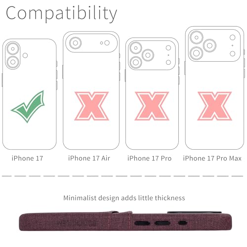 Dockem Card Case for iPhone 17 with Magnetic Mounting Plate Camera Control Button Wallet with 2 Holder Slots M2 Luxe CanvasStyle Synthetic Leather Burgundy - Image 3