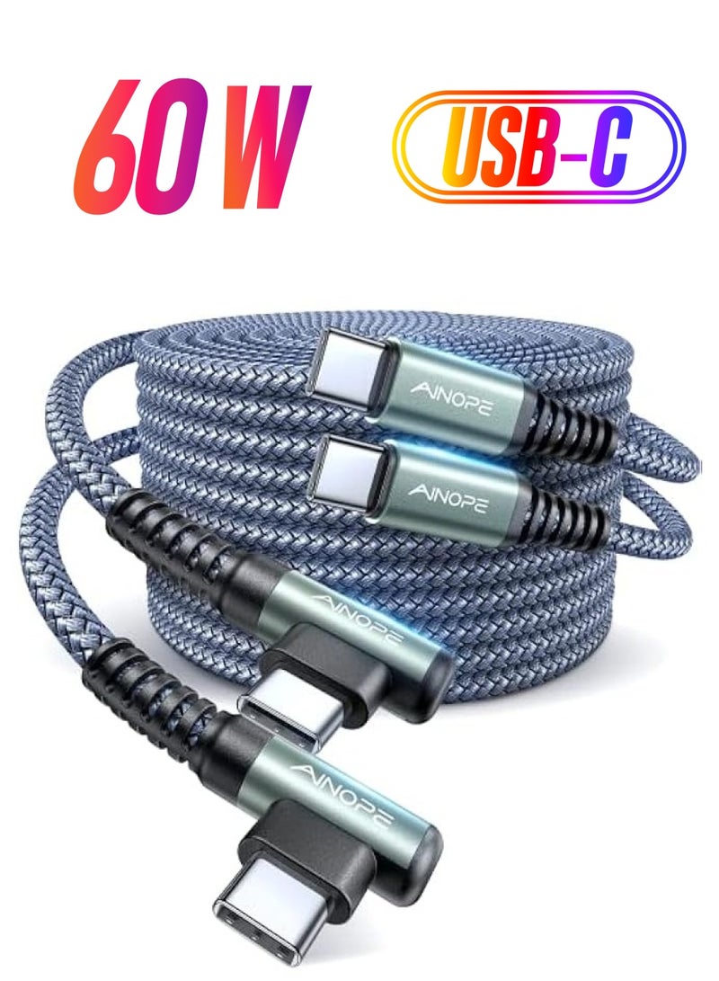 Ainope USB C to USB C Cable 60W 2-Pack 6.6ft Nylon Braided USB-C Charger Cord Type C Charger Fast Charging Right Angle USB C Cable for iPhone 15 Pro Max Plus Samsung S24 Note 20 iPad Pro 11 13 Macbook - Image 1