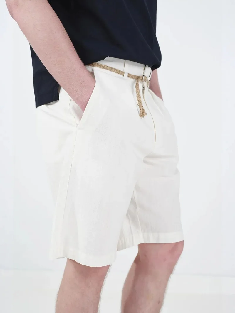 Giesto White GIESTO Mid Waist Relaxed Fit Woven Tailored Shorts for Men | Best Price UAE
