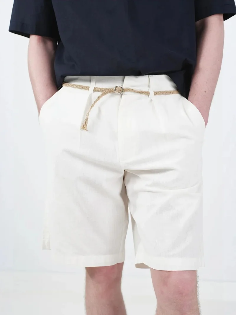 Giesto White GIESTO Mid Waist Relaxed Fit Woven Tailored Shorts for Men | Best Price UAE