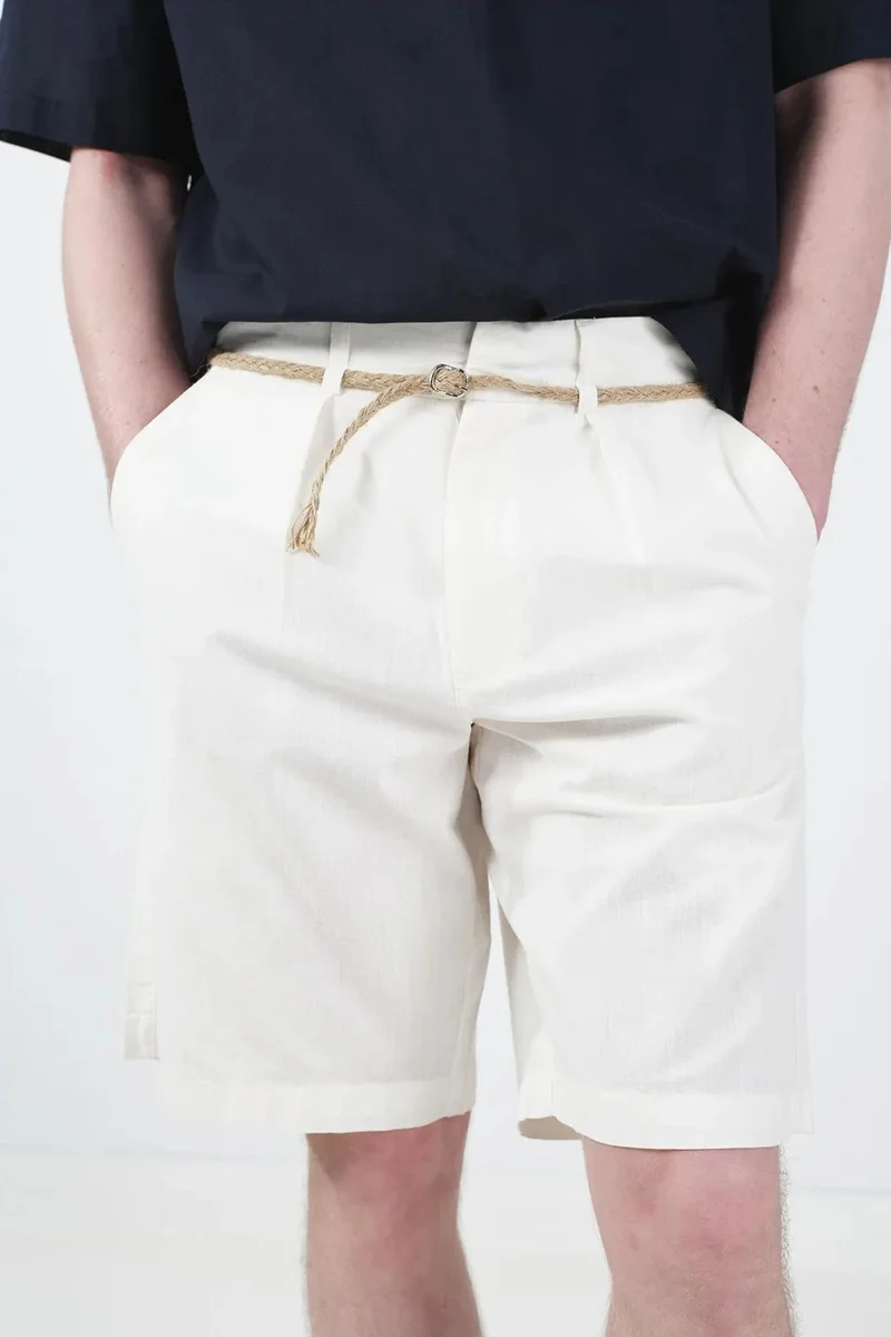 Giesto White GIESTO Mid Waist Relaxed Fit Woven Tailored Shorts for Men | Best Price UAE