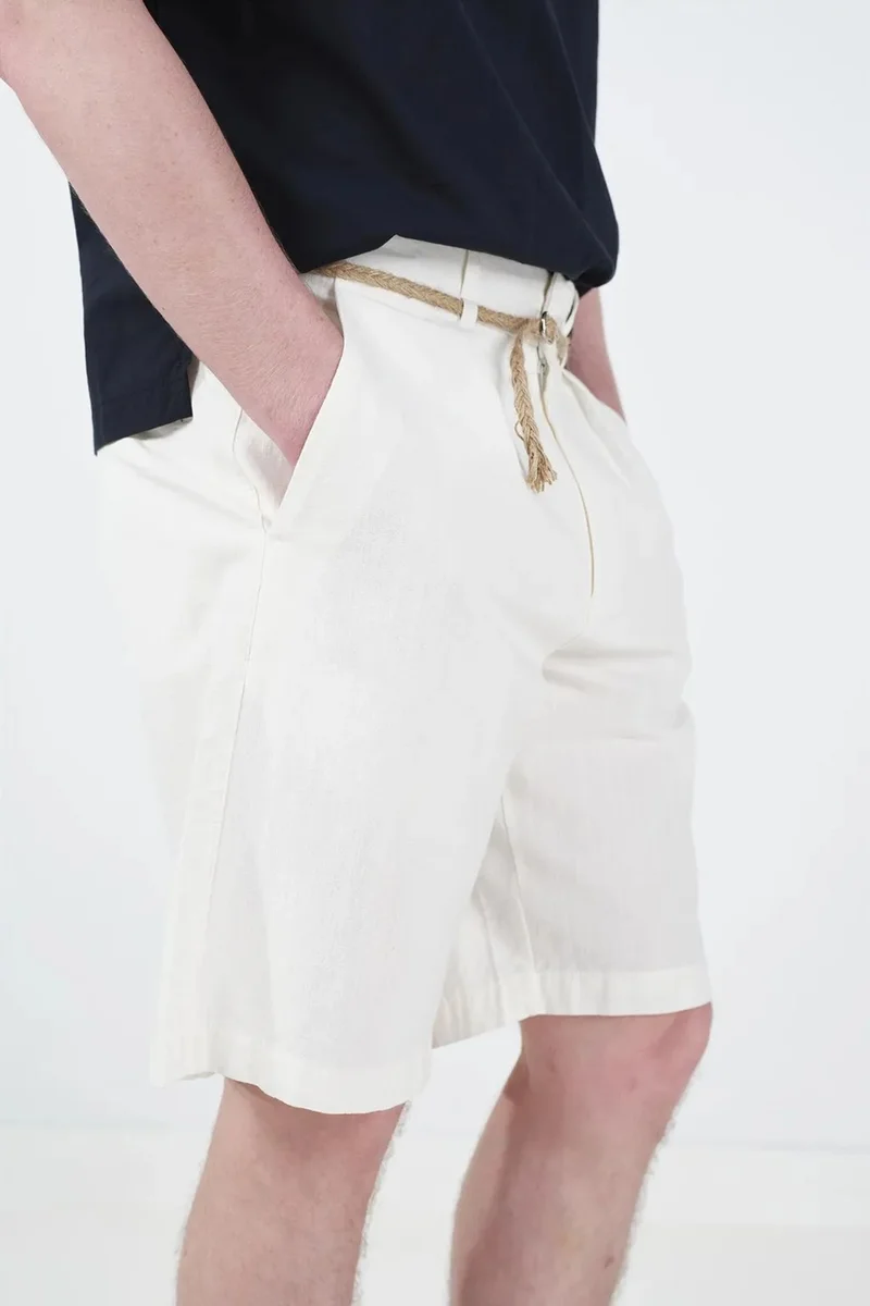 Giesto White GIESTO Mid Waist Relaxed Fit Woven Tailored Shorts for Men | Best Price UAE