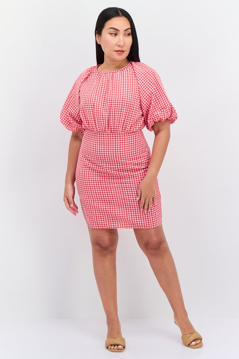 trendyol Women Micro Checkered Mini Dress, Red - Image 4