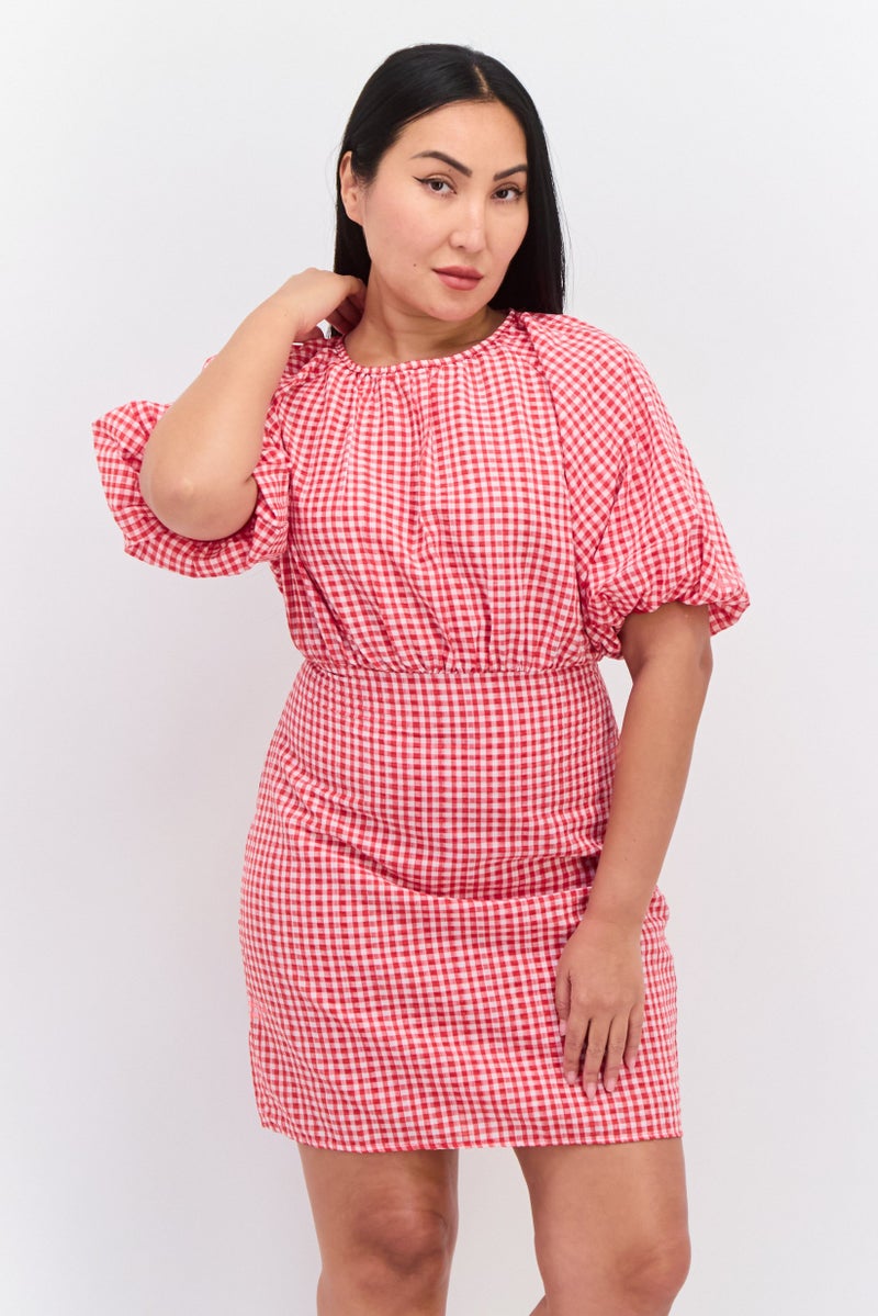 trendyol Women Micro Checkered Mini Dress, Red - Image 1