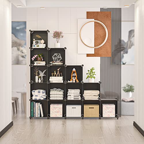 Neprock 16 Cubby Storage Organizer, Closet Clothes Storage Organizer, Cube Shelves Closet Organizers and Storage Shelves for Clothing Storage with Hammer, Bookshelf for Kids（Black） - Image 2
