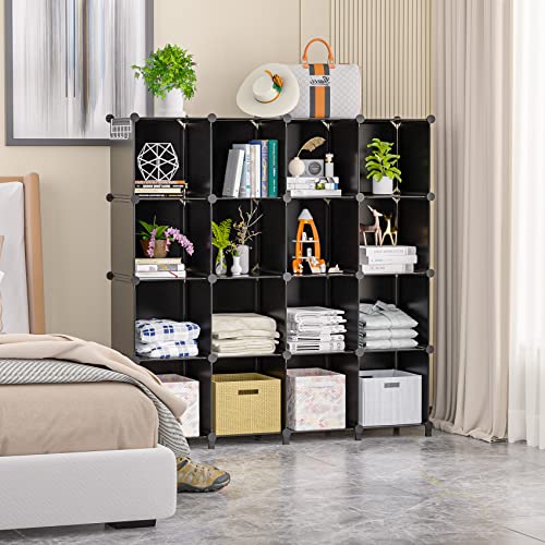 Neprock 16 Cubby Storage Organizer, Closet Clothes Storage Organizer, Cube Shelves Closet Organizers and Storage Shelves for Clothing Storage with Hammer, Bookshelf for Kids（Black） - Image 3