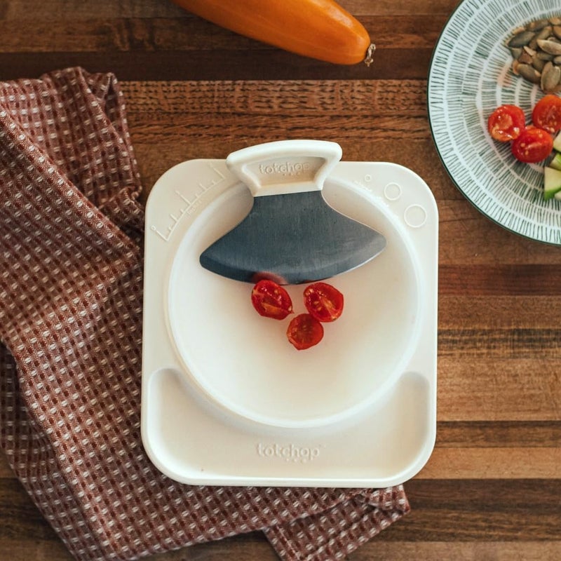 totchop Sharp Rocker Knife for Adults – Chef-Grade Kitchen Knife for Parents and Kids 12+ with Non-Slip Cutting Board, Dishwasher Safe, One-Handed Meal Prep, Microplastic-Free Insert (Coconut Cream) - Image 3