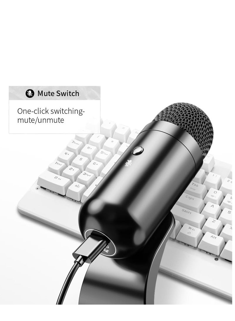 XICEN USB Computer Microphone, Desktop Podcast Mic with Mute Button for Recording Streaming, Omnidirectional Condenser, Plug&Play, Volume Control, Compatible with PC/Laptop/Mac/YouTube - Image 4