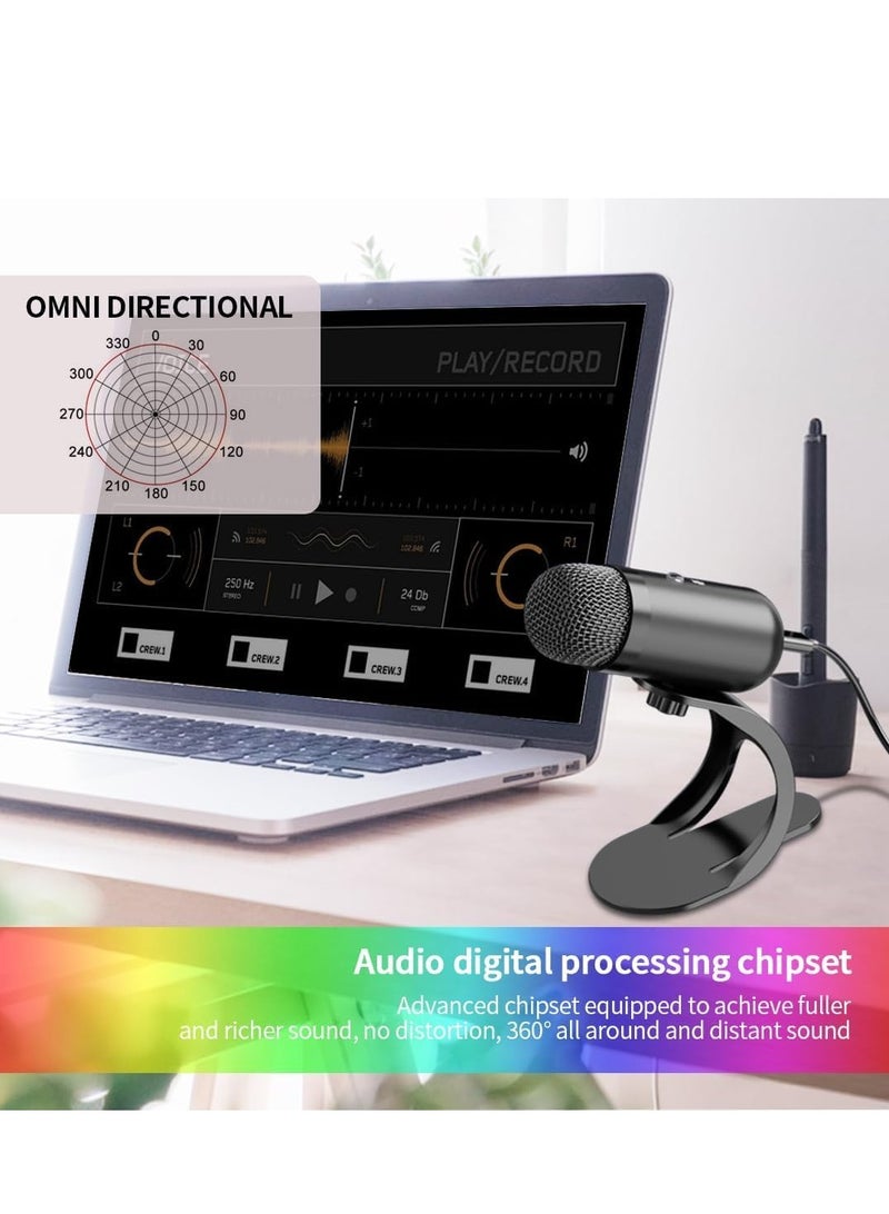 XICEN USB Computer Microphone, Desktop Podcast Mic with Mute Button for Recording Streaming, Omnidirectional Condenser, Plug&Play, Volume Control, Compatible with PC/Laptop/Mac/YouTube - Image 5