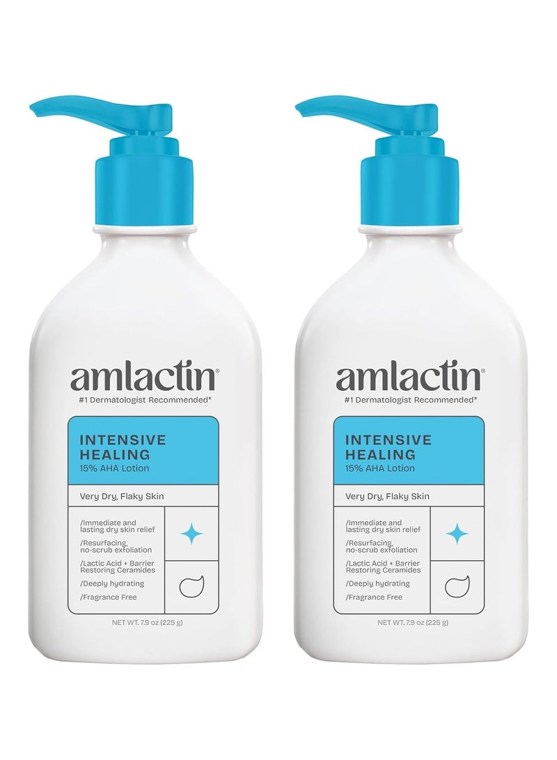 AmLactin Intensive Healing Body Lotion For Dry Skin – 7.9 oz Pump Bottles (Twin Pack) – 2-in-1 Exfoliator And Moisturizer With Ceramides And 15% Lactic Acid For 24-Hour Relief From Dry Skin - Image 1
