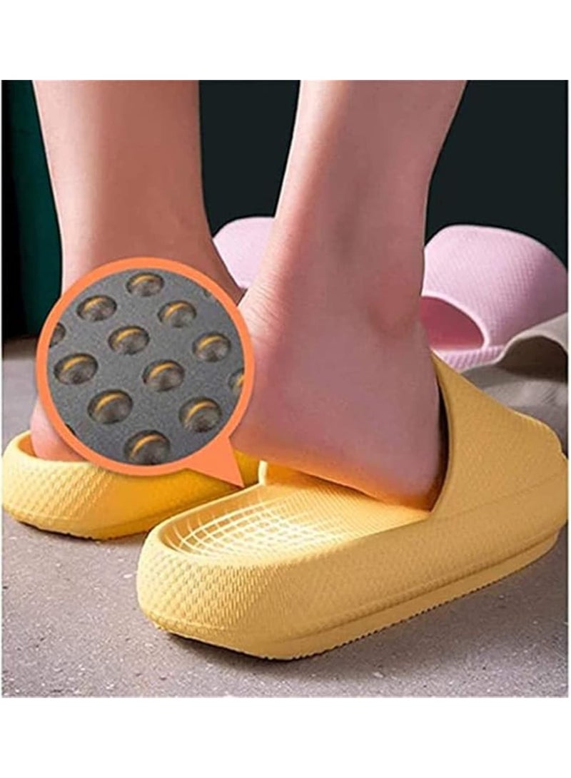 Zikra Pillow Slides Slippers, Massage Foam Bathroom Slippers, Non-Slip Thick Sole Slippers, Technology Soft Home Slippers for Women and Men Women 7.5-8.5/ Men 7-7.5 (Yellow) - Image 4
